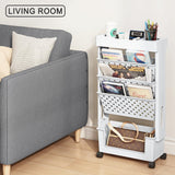 yeavs 5-Tier Mobile Bookshelf, Rolling Bookcase Book Storage Rack, Movable File Folder Organizer Cart with Wheels for Home Study Office Living Room Classroom, White yeavs
