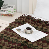 Gealaek Boho Throw Blanket Lightweight Soft Cozy Decorative Blankets for Sofa Bed Farmhouse Throw Blanket Aztec Blanket with Tassel Khaki Olive Wine Checkered 50" x 60" Gealaek