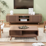 Royal Windsor Modern TV Stand for Living Room, Media Console Cabinet with Socket, Large Entertainment Center with Storage, TV Table with Slatted Sliding Doors and Open Shelves, Reddish Brown Royal Windsor