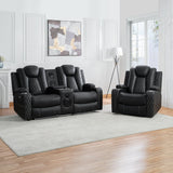 Naomi Home Living Room Furniture Set, Power Reclining Sofa Set, Air Leather Recliners with Built-in USB Ports and Storage Console, LED Reclining Couch Set for Living Room (Black, Loveseat and Chair) Naomi Home