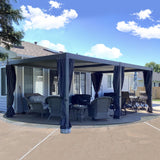 Domi Outdoor Louvered Pergola 12x20FT Full Aluminum Structure,Patio Rainproof Pergola with Two Independently Adjustable Roof for Patio Backyard Garden w/Curtains and Netting - Dark Gray domi outdoor living