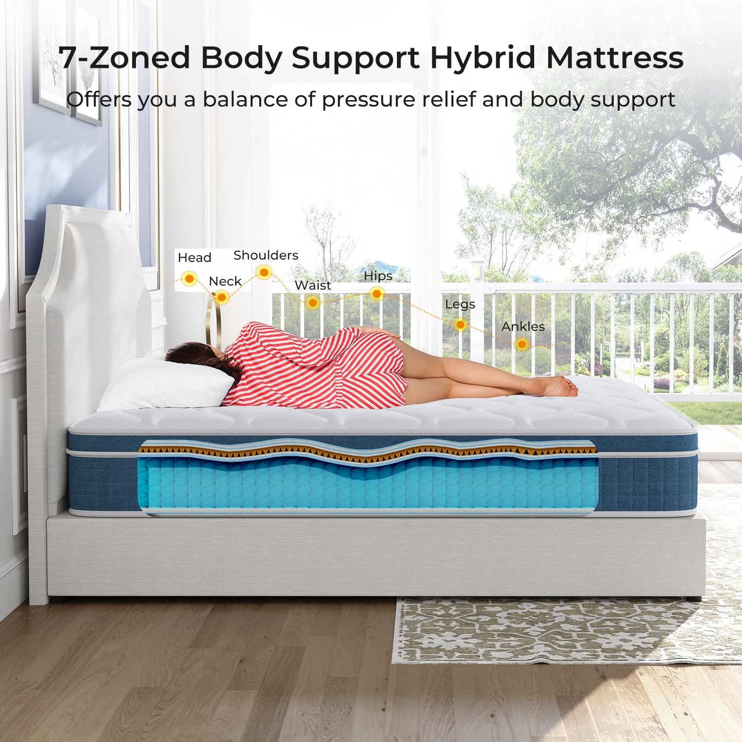 koorlian Twin Mattress 10 Inch, Hybrid Twin Size Mattress in a Box, Twin Bed Mattress with Individual Pocket Springs and Pressure-Relieving Memory Foam, Breathable, Medium Firm Mattress 75"x39"x10"