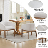 OIKIIWOO Upholstered Solid Wood Dining Chairs Set of 2,Neutral Linen Fabric Side Chair for Kitchen,Living Room,Farmhouse Round Barrel Chairs,Minimalist Accent Chairs Natural Wood Frame OIKIIWOO