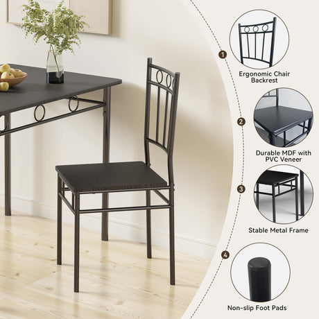 AMICLIBER Dining Table Set for 4, 5-Piece Kitchen Table and Chairs, Rectangular Dining Room Table Set with 4 Chairs, Space-Saving Kitchen Table Set for Small Space,Dinette,Apartment,Pure Black AMICLIBER