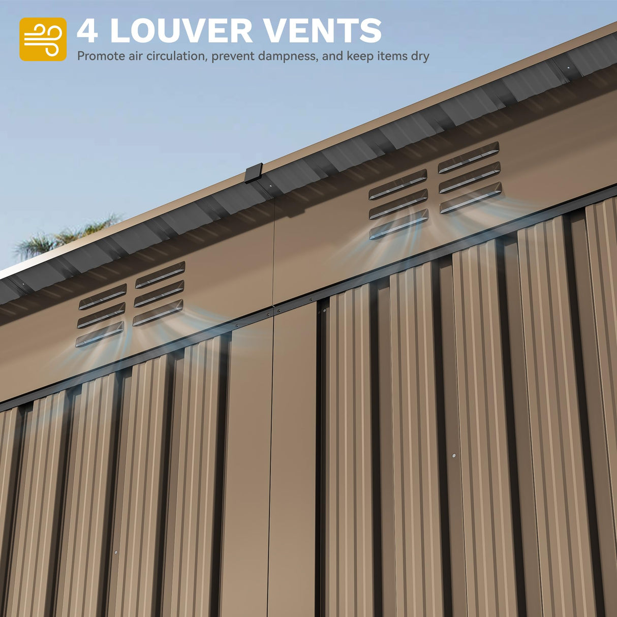 DWVO 9.1x4.2ft Large Outdoor Storage Shed, Metal Tool Sheds, Heavy Duty Tool Storage with Lockable Doors & Air Vent for Backyard Patio Lawn to Store Bikes, Tools, Lawnmowers,Brown DWVO