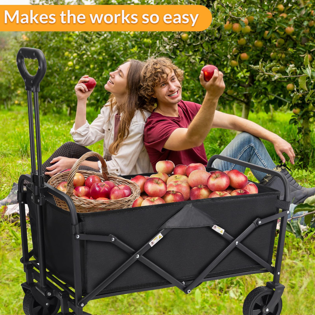 Collapsible Wagon Cart,Portable Folding Wagon, Smart Utility Foldable Outdoor Garden Wagon Cart for Sports, Shopping, Camping 75L Capacity GUDNYCE