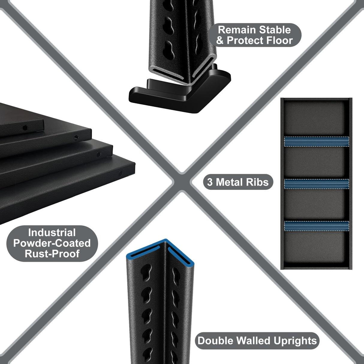 Rufokisa 40" W 3-Tier Garage Shelving Heavy Duty, 1500LBS Loads Garage Storage Shelves, Metal Shelving Units and Storage Racks, Industrial Utility Shelf Heavy Duty,40" Wx16 Dx36 H, Black Rufokisa