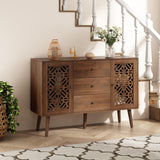 ARTPOWER 48" Hollow-Carved Accent Cabinet with Drawers, Retro Sideboard Buffet Cabinet with 3 Drawers and Storage Doors, Sideboard Credenzas for Living Room, Dining Room, Hallway ARTPOWER