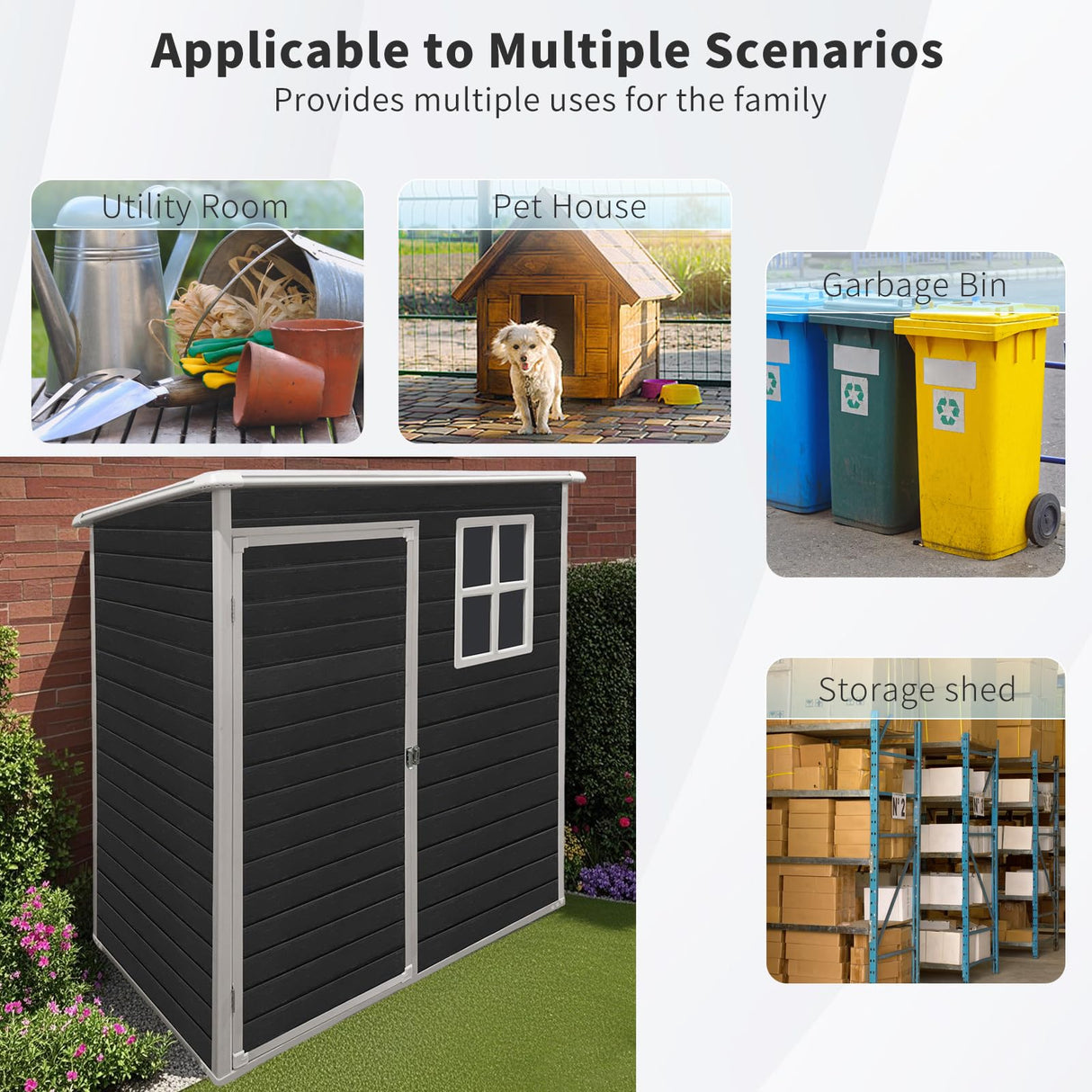 Shaical Outdoor Storage Shed 5 x 3 FT Resin Shed with Floor and Window, Sloping Roof Outdoor Shed with Lockable Door, Plastic Tool Shed for Patio, Garden, Backyard, Yard, Lawn, Black Shaical