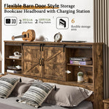 VanAcc Full Size Bed Frame, Wooden Platform Storage Bed with 51.2" Bookcase Headboard, 2 Drawers, Charging Station/No Box Spring Needed/Noise Free(Rustic Brown) VanAcc