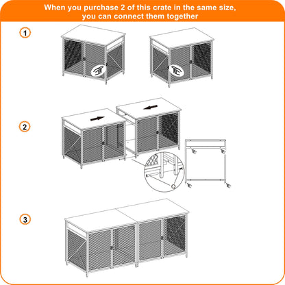 DWANTON Dog Crate Furniture, 42.5" L Three-Door Wooden Dog Kennel Indoor, Connectable Expansion, Wooden Dog Crate Table for Small/Medium/Large Dog, Dog House, Dog Cage Large, Black