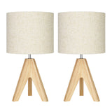 DEWENWILS Mid Century Table Lamps, Small Wooden Tripod Bedside Lamps with Linen Fabric Shade, Nightstand Lamp for Nursery, Bedroom, Kids Room, Side Table, Reading Desk, 14.2 Inch, 2 Pack DEWENWILS