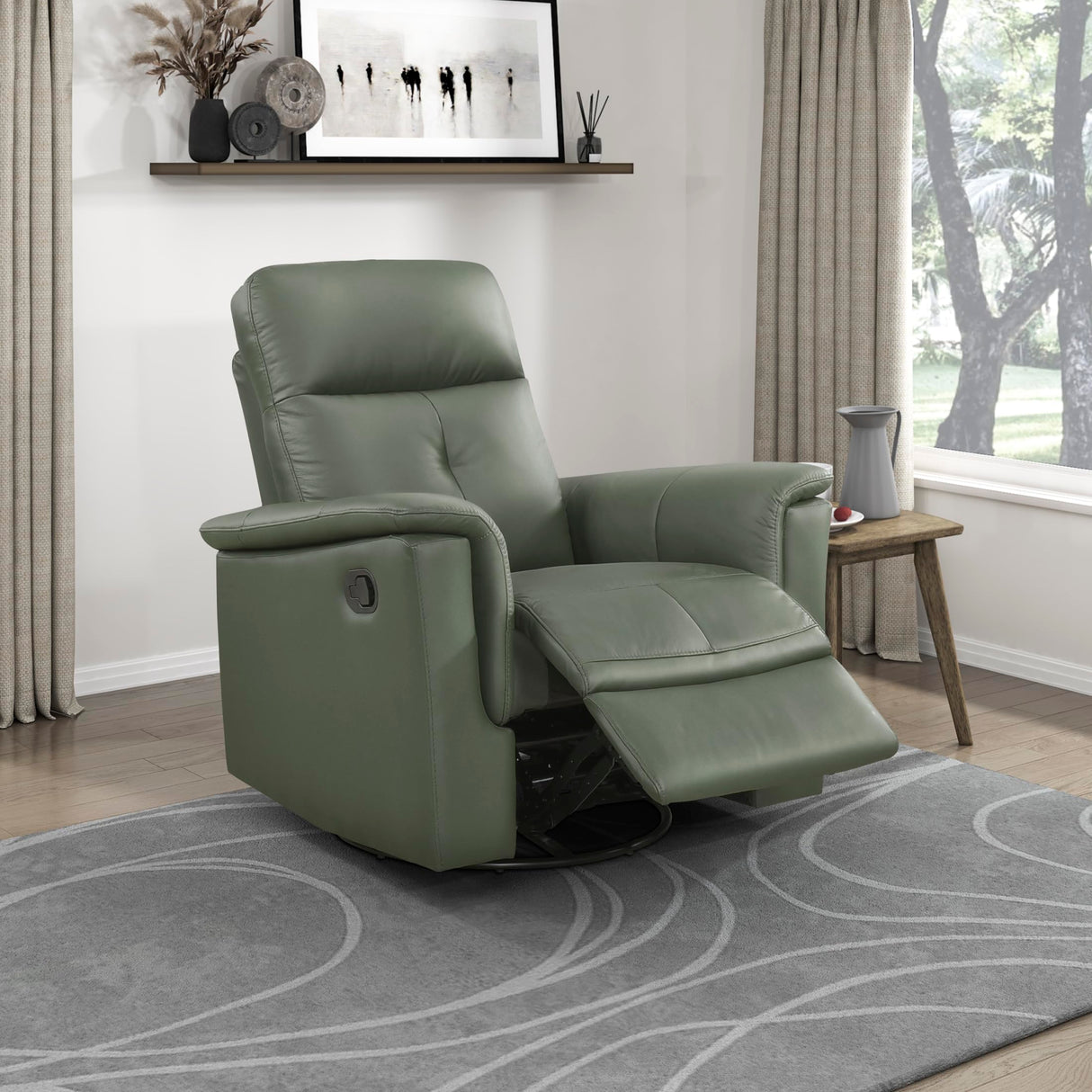 Lexicon Swivel Glider Recliner Chair, Comfy Nursery Glider, Top Grain Leather Match Recliner, Manual Reclining Chair for Living Room/Office/Apartment, Green Lexicon