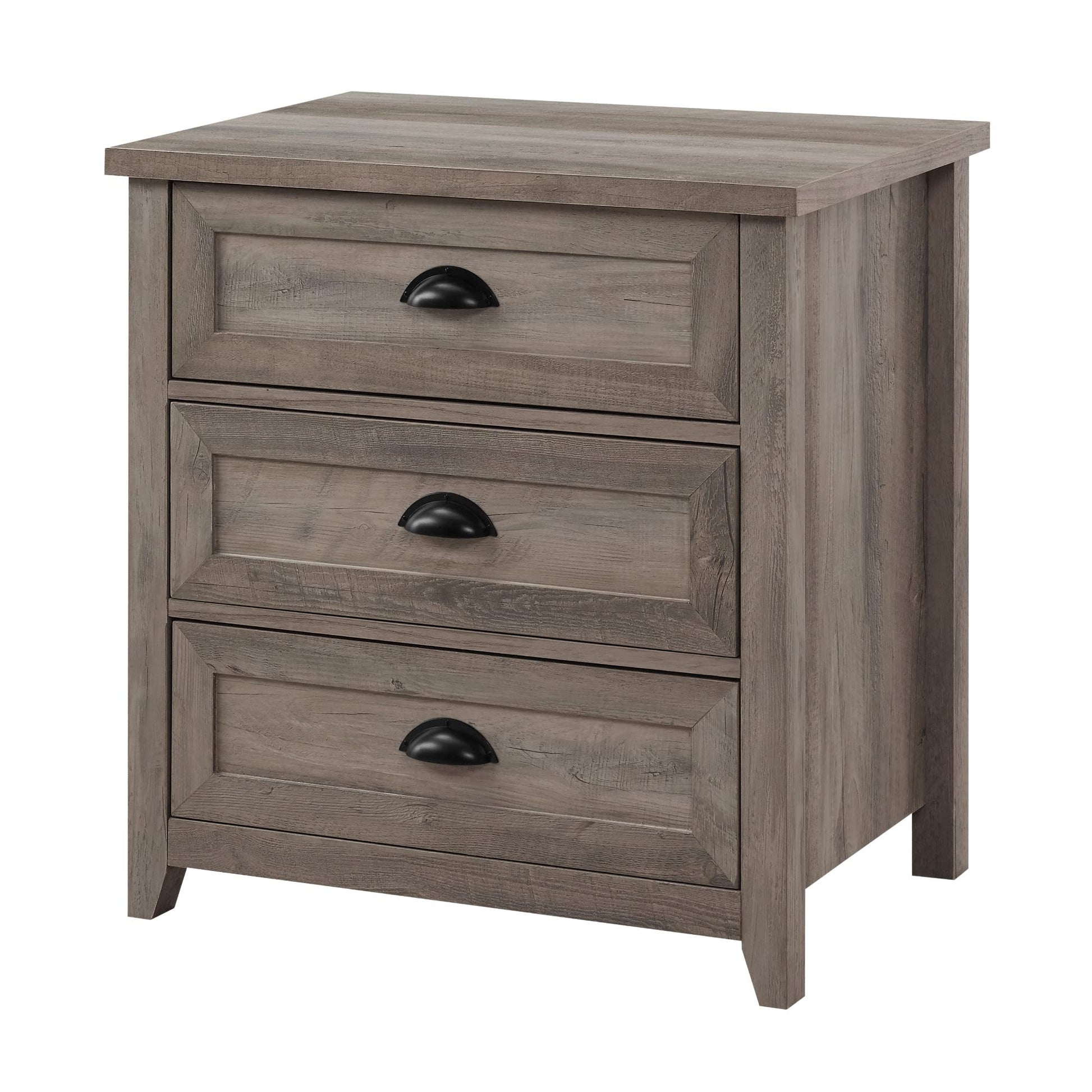 Walker Edison Hazel Modern Farmhouse 3 Drawer Framed Nightstand with Half-Moon Handles, 25 Inch, Grey Wash - WoodArtSupply