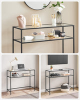 VASAGLE 39.4 Inch Console Sofa Table, Modern Entryway Table, Tempered Glass Table, Metal Frame, 2 Shelves, Adjustable Feet, for Living Room, Hallway, Black ULGT025B01 VASAGLE