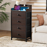 REAHOME Nightstand with Charging Station and LED Light, Tall Brown Night Stand with 4 Drawers and 2-Tier Shelf, Bedside Table with Sturdy Steel Frame Wood Top for Bedroom, Living Room - Brown REAHOME