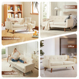 Tbfit 65" W Loveseat Sofa, Mid Century Modern Decor Love Seat Couches for Living Room, Button Tufted Upholstered Small Couch for Bedroom, Solid and Easy to Install Love Seats Furniture, Beige Tbfit