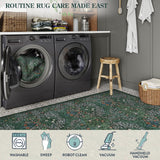 Lahome Floral Washable Rugs 5x7, Soft Green Rugs for Bedroom Living Room, Boho Non Slip Low Pile Forest Stain Resistance Large Throw Carpet for Farmhouse Dining Room Office, Dark Green Lahome