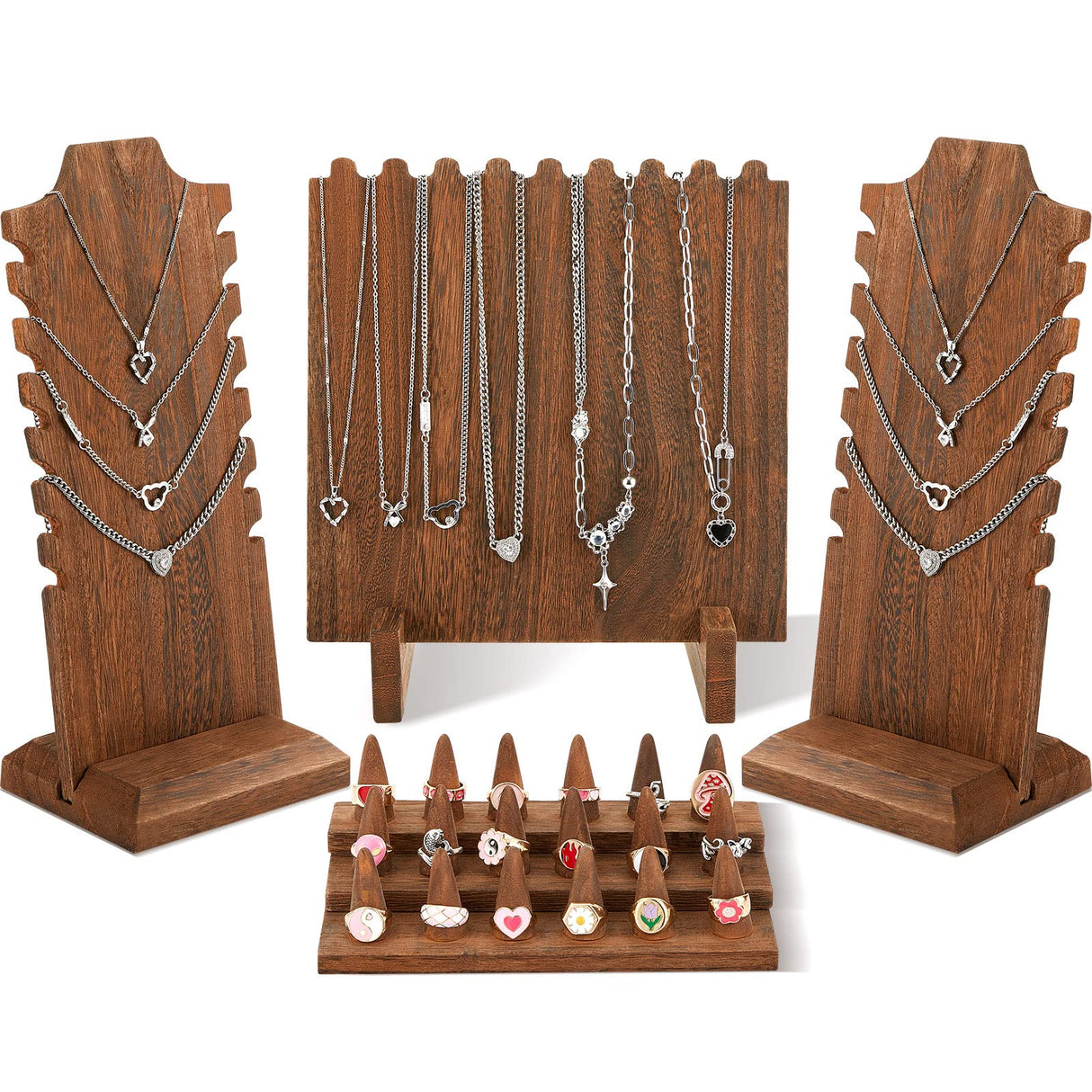 Jerify 4 Pieces Wood Necklace Display Holder Wood Plank Necklace Jewelry Display Ring Display for Selling Necklace Holder Stand Finger Ring Display for Jewelry Showcase Storage Home Display Jerify