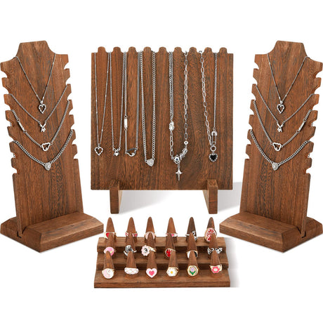 Jerify 4 Pieces Wood Necklace Display Holder Wood Plank Necklace Jewelry Display Ring Display for Selling Necklace Holder Stand Finger Ring Display for Jewelry Showcase Storage Home Display Jerify