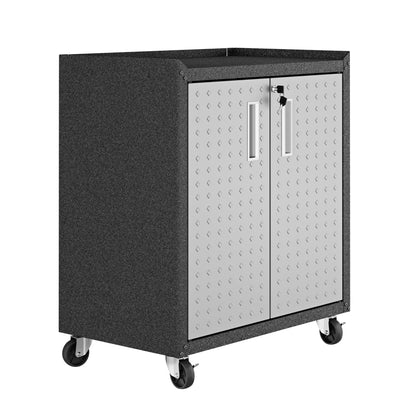 Manhattan Comfort Fortress Rolling 2 Door Garage Storage Cabinet, Black/Gray - WoodArtSupply