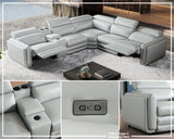 Jocisland Dual Power Recliner, Oversized 5-Seater Sofa with Console, 3 Bluetooth Speakers & Hidden Storage, Modern L Shaped Reclining Couch with 6 Charging Ports - Light Gray Leathaire Jocisland