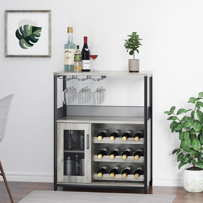 GAOMON Wine Bar Rack Cabinet with Detachable Wine Rack, Bar Cabinet with Glass Holder, Small Sideboard and Buffet Cabinet with Mesh Door (Grey) - WoodArtSupply