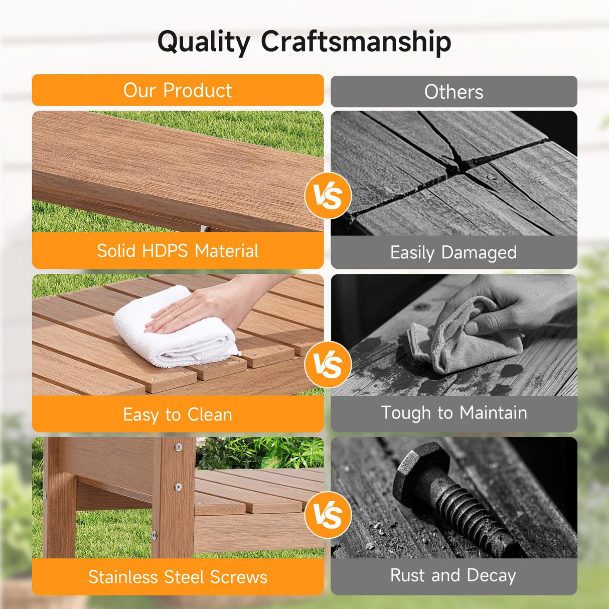 ONBRILL HDPS Potting Bench, All Weather Potting Table with 8 Hooks and Highten Tabletop, Easy Assembly Garden Work Bench, Outdoor Potting Benches for Outside Patio Lawn, 360LBS Capacity, Teak ONBRILL