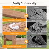 ONBRILL HDPS Potting Bench, All Weather Potting Table with 8 Hooks and Highten Tabletop, Easy Assembly Garden Work Bench, Outdoor Potting Benches for Outside Patio Lawn, 360LBS Capacity, Teak ONBRILL