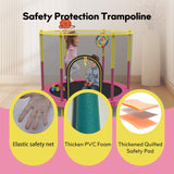 72" Trampoline for Kids with Net,6 FT Indoor & Outdoor Small Toddler Trampoline with Basketball Hoop & Dart Board for Ages 1-8, Birthday Gifts for Boys & Girls, Baby Toddler Christmas Toys Pink Sedeke