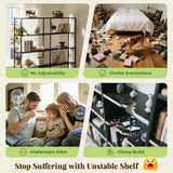 Huuger 5 Tier Bookshelf, Display Bookshelf with 10 Open Shelves and Raised Baffle, 47.2 Inch Straight Wide Bookcase with Metal Frame and Wooden Board, Adjustable Feet, Rustic Brown Huuger