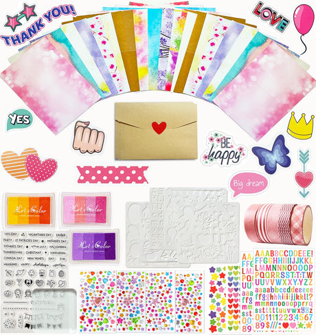 Card Making Supplies For Adults and Kids,Card Making Kits 28 Blank Greeting Cards and Envelopes with Supplies And Stamp Set- Giftable DIY Greeting Card Set- Happy Birthday Christmas Thank You BOAJUNWU