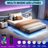 YGEOMER Twin Size Floating Bed Frame with Charging Station, Modern Metal Platform Bed Frames with LED Light, Easy Assembly, Black YGEOMER