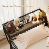 Bunk Bed Twin Over Twin, Metal Bunk Beds with Power Outlets & Desk, Heavy-Duty Bunkbeds Frame with Safety Guardrail & Ladders, Upper Bed with Storage Rack, No Box Spring Needed, for Juniors, Black ONBRILL