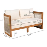 VilroCaz 4-Piece Patio Conversation Set, All Weather Sectional Sofa Set w/ 2 Chairs, Loveseat & Table Premium, Acacia Wood Outdoor Furniture Set with Woven Rope Accents and Cushions (Teak+Beige) VilroCaz