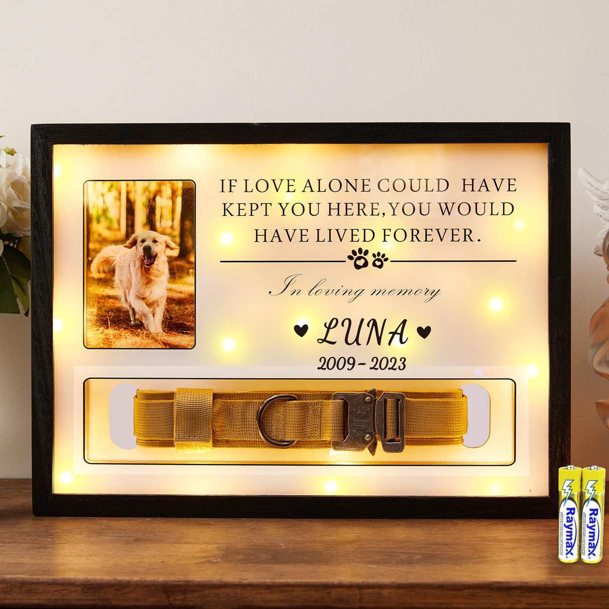 Pet Memorial Picture Frame Dog Collar Shadow Box 14"x11", Sympathy Remembrance Gift Keepsake for Loss of Dog or Cat, for Most Large Size Collars HKBS