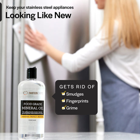 Thirteen Chefs Mineral Oil - 8 oz Food Grade Conditioner for Wood Cutting Board, Countertop & Butcher Block, Lubricant for Knife or Meat Grinder - Safe USP Finish on Marble, Soapstone Thirteen Chefs