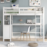 Twin Size Loft Bed with Desk and Storage by Harper & Bright Designs - Solid Wood Frame in White Harper & Bright Designs