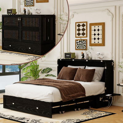 GraceGrove Queen Size Murphy Bed：Wood Queen Murphy Bed Cabinet with Large Storage Drawer,Optimize Sleeping Space（Mattress Not Included） Black-11