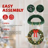 VINGLI 36 Inch Christmas Door Wreath Decorations with 100 Lights and 300 PVC Branches, Pre-lit Artificial Christmas Wreath for Front Door, Xmas Wreath w/Bow, Pine Cones, Ornaments (Plug-in) VINGLI