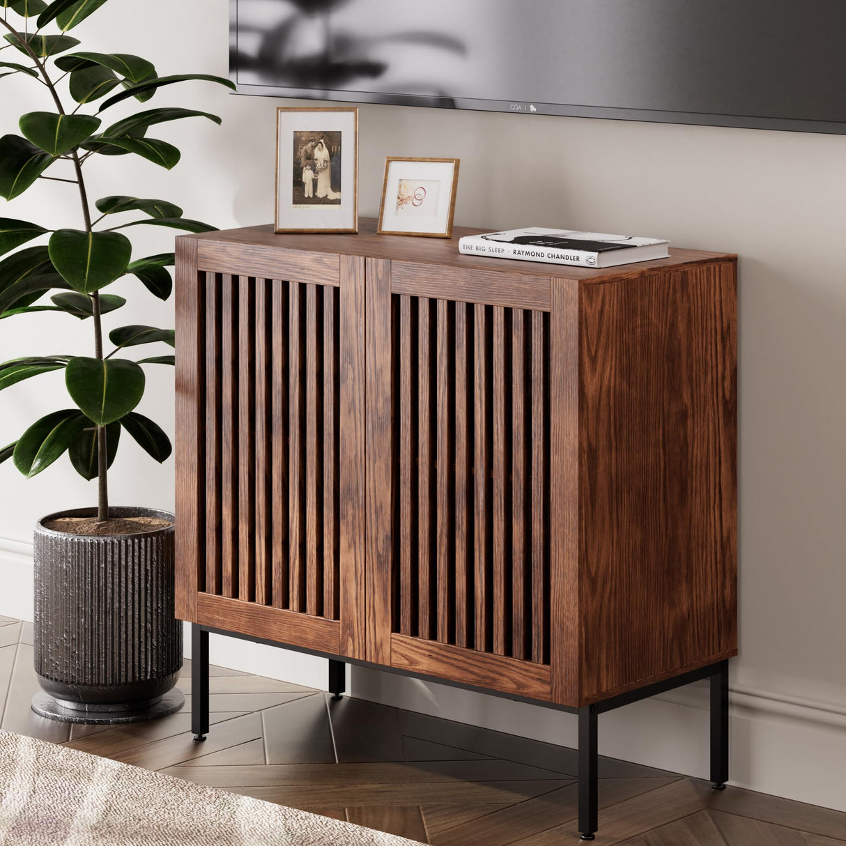 REPHRITE Farmhouse 31.5" Storage Cabinet, Coffee Bar Sideboard with Adjustable Shelves, Modern Accent Cabinet for Kitchen, Living Room, Brown REPHRITE