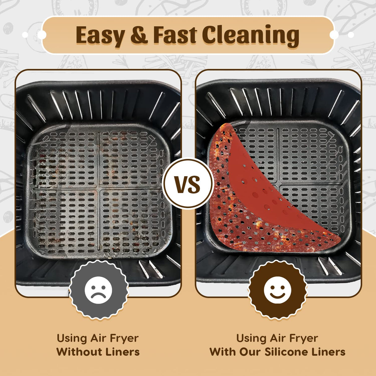 Reusable Silicone Air Fryer Liners 8.5 Inch by Linda’s Essentials (3 Pack, Square) - Non Stick Easy Clean Air Fryer Liners Reusable Mats Air Fryer Accessories Includes Cheat Sheet And Recipe Book Linda's Essentials