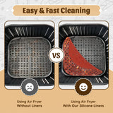 Reusable Silicone Air Fryer Liners 8.5 Inch by Linda’s Essentials (3 Pack, Square) - Non Stick Easy Clean Air Fryer Liners Reusable Mats Air Fryer Accessories Includes Cheat Sheet And Recipe Book Linda's Essentials