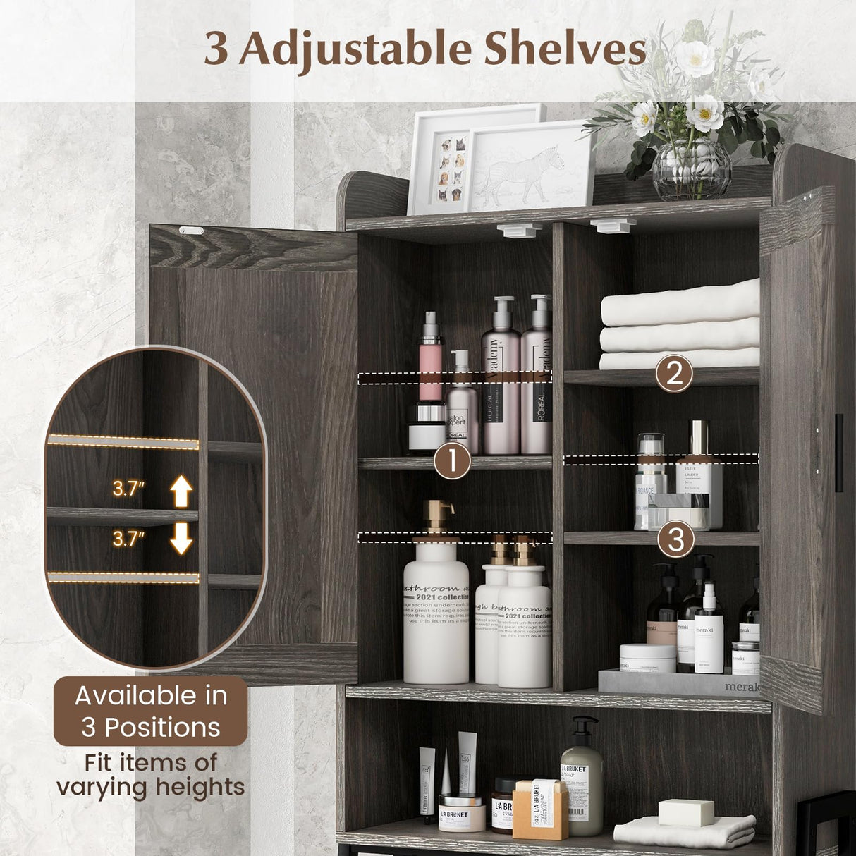 Tangkula Over The Toilet Storage Cabinet, Farmhouse Bathroom Cabinet Above Toilet with Double Doors, Adjustable Shelves, Metal Stand, Freestanding Bathroom Space Saver for Restroom, Laundry Tangkula