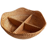 i-lan 4-Compartment Divided Serving Dishes Rattan Bowl,Round Sectional Decorative Fruit Tray for Snacks,Nuts,Candies,Crackers,Veggies i-lan