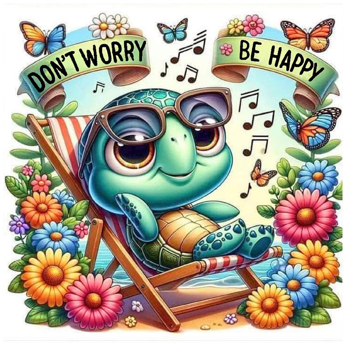 Lophomie Diamond Art Kits for Adults, 5D DIY Turtle Diamond Painting Kits for Adults Beginners, Diamond Dots Kits Gem Arts Crafts for Home Wall Decor 14x14 Inch(Don't Worry, Be Happy) Lophomie