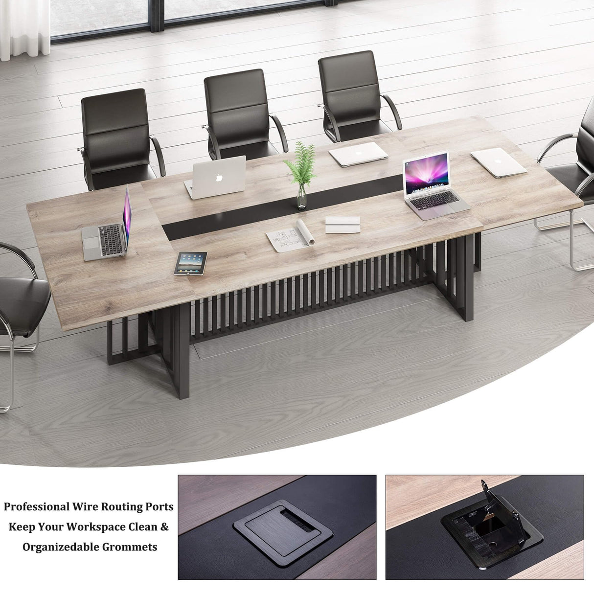 10ft Large Conference Table - 2" Thick Top & Metal Grid Base | Easy Assembly | Cable Management | Commercial Office Desk, Modern Executive Meeting Table for Office (10-20 People) SAINTCY