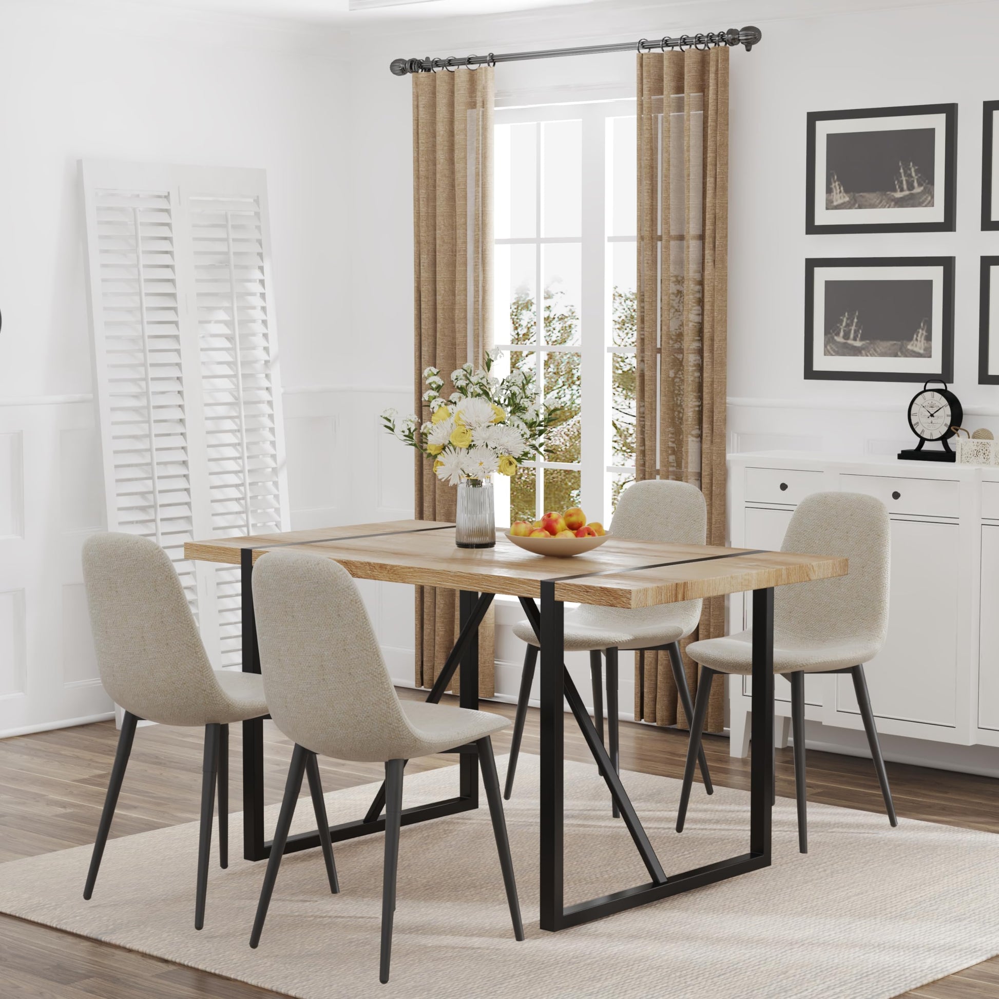 5 Piece Dining Table Set,Kitchen Dining Table Set for 4,Modern Rectangle Wooden Dining Table and Fabric Dining Chairs Set for 4 Ideal for Kitchen Dining Room - WoodArtSupply