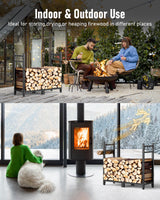 Brightown Firewood Rack Indoor with Log Carrier, 34inch Outdoor Wood Rack for Firewood,Fire Wood Storage with Kindling Hooks, Adjustable Pads, Heavy Brightown