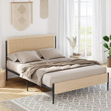 GAOMON Queen Size Bed Frame with Natural Rattan Headboard & Solid Wood Footboard - Under Bed Storage Space, Quiet Noise-Free Design, No Box Spring Needed,Oak GAOMON